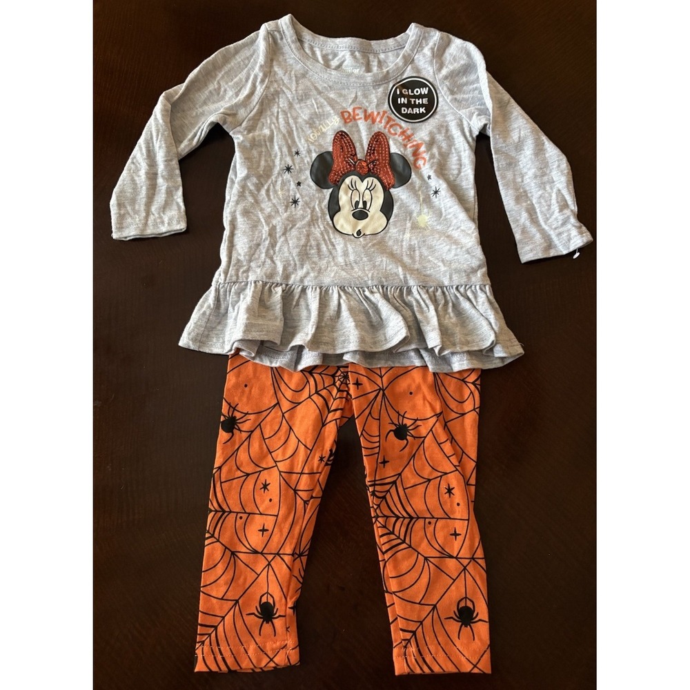 Disney Minnie Mouse Halloween Glow In The Dark Pajamas 12 Months Gray NWOT
